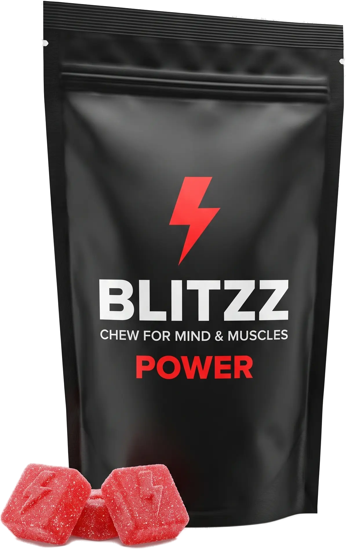 BLITZZ POWER pouch with red gummies